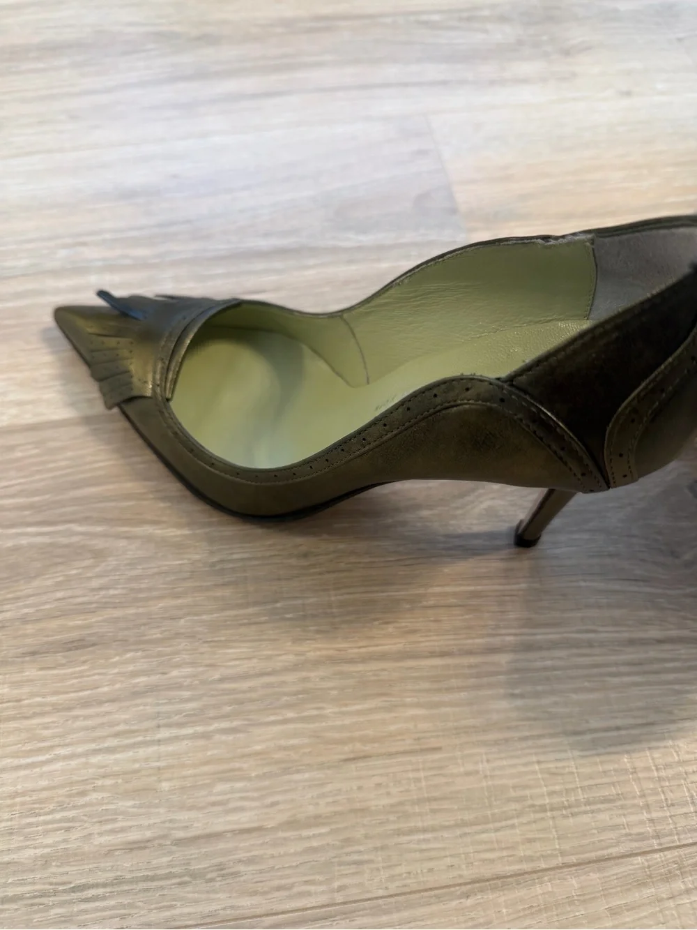 Nicole Miller Olive Green Metallic Pointed-Toe Stiletto Pumps